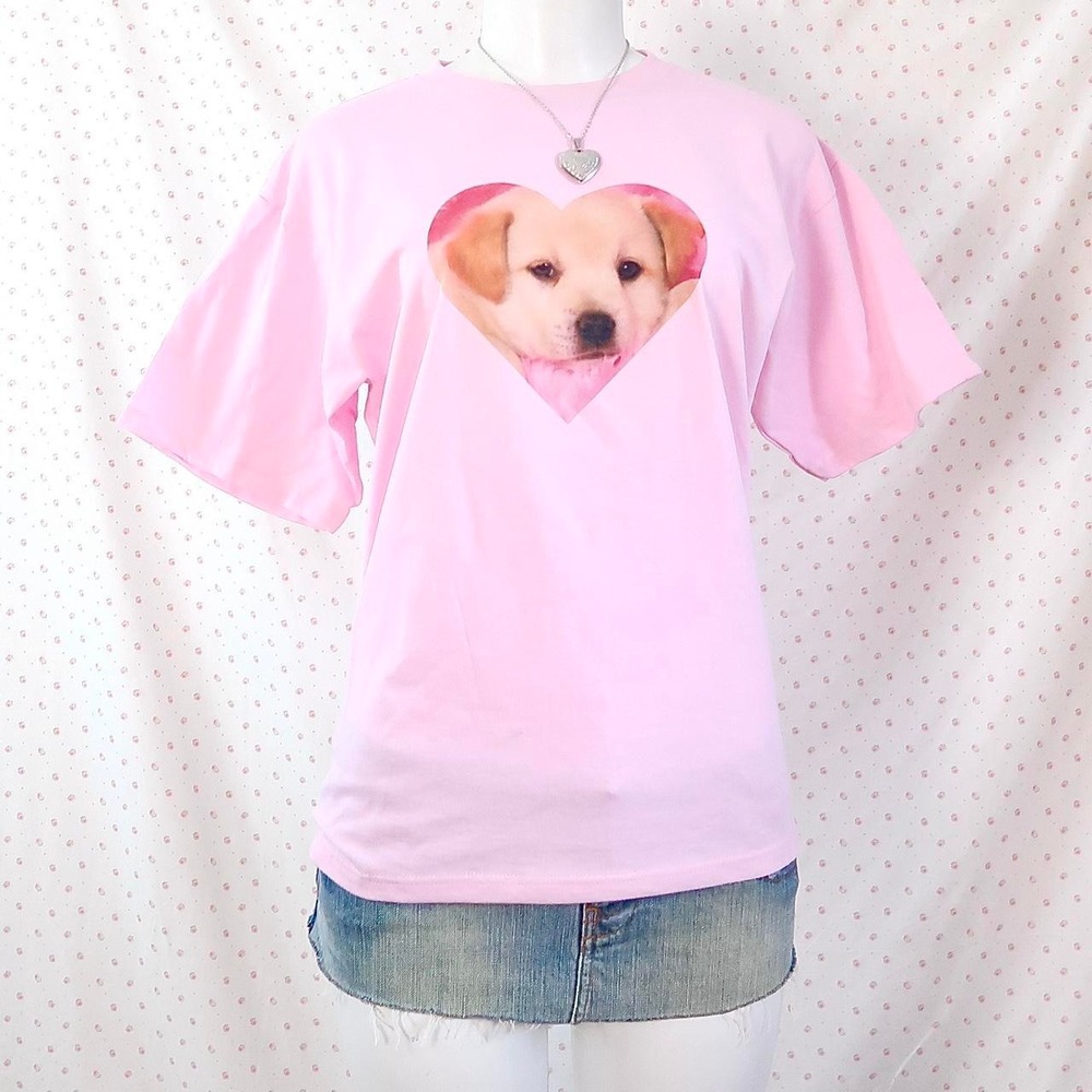 y2k puppy heart pink graphic tee